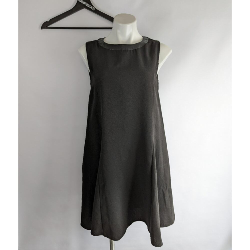 Everleigh Sleeveless Black Trapeze Dress Faux Leather Trim Small